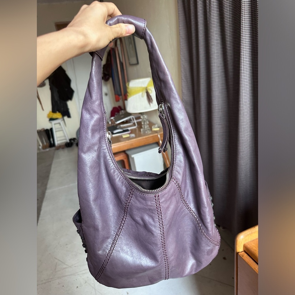 Tod’s eggplant leather hobo bag